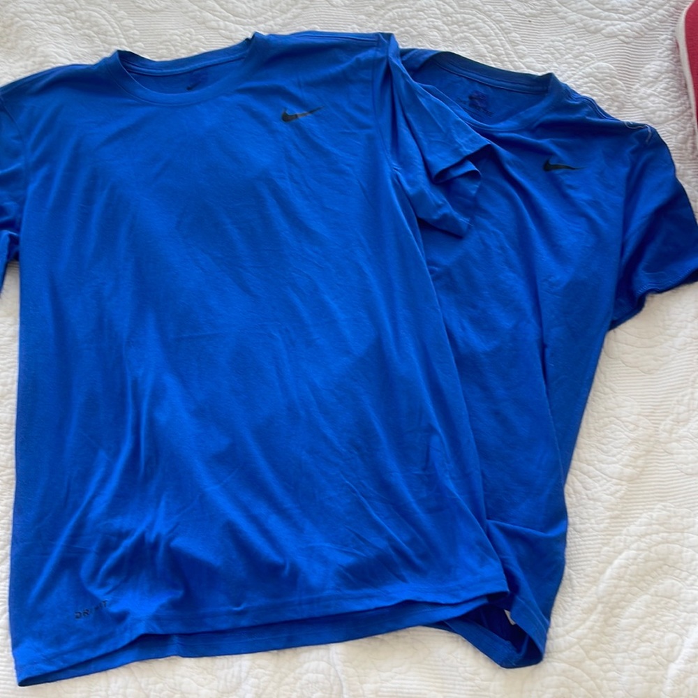 2 Nike Size M Royal Blue Dri-Fit Shirts selling together